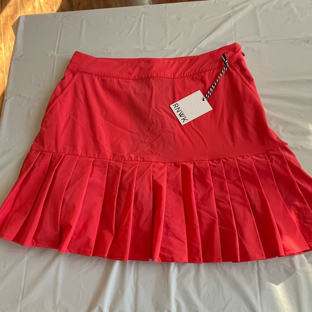 RNWYk Red Pleated Hem Skater Skirt